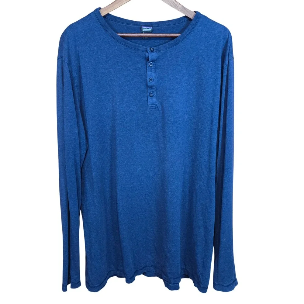 Patagonia Organic Cotton Long Sleeve‎ Henley Shirt Blue Mens XL - Picture 2 of 6